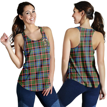 Glass Tartan Women Racerback Tanks with Family Crest 4XL - Tartan Vibes Clothing