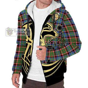 Glass Tartan Sherpa Hoodie with Family Crest Celtic Wolf Style Unisex S - Tartan Vibes Clothing