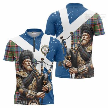 Glass Tartan Zipper Polo Shirt with Family Crest Scottish Bagpiper Vibes Unisex - Tartan Vibes Clothing