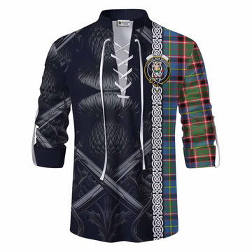 Glass Tartan Ghillie Kilt Shirt with Family Crest Cross Sword Thistle Celtic Vibes Men - Tartan Vibes Clothing
