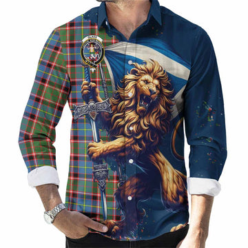 Glass Tartan Family Crest Long Sleeve Button Shirt with Scottish Majestic Lion Men's Shirt S - Tartan Vibes Clothing