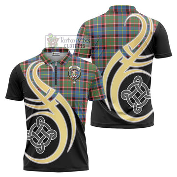 Glass Tartan Zipper Polo Shirt with Family Crest and Celtic Symbol Style Unisex - Tartan Vibes Clothing