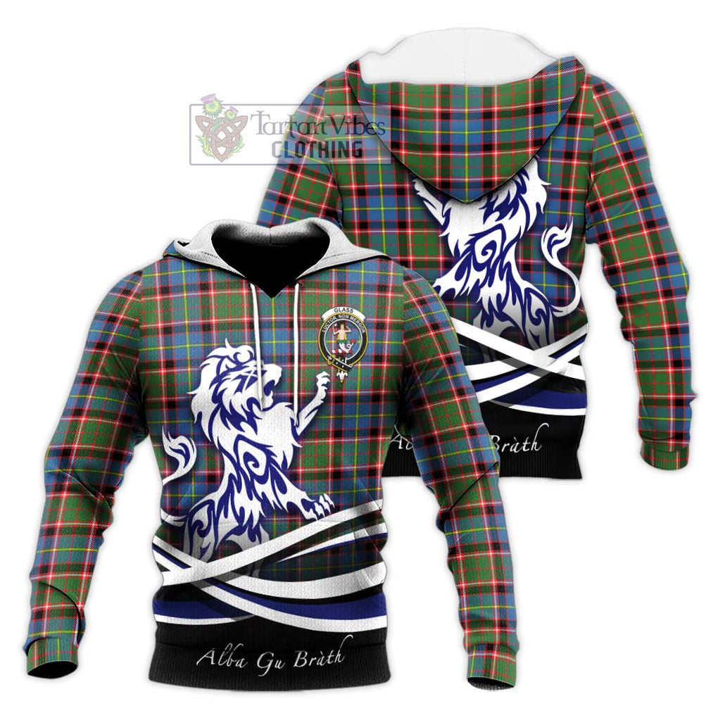 Glass Tartan Knitted Hoodie with Alba Gu Brath Regal Lion Emblem Unisex Knitted Pullover Hoodie - Tartan Vibes Clothing