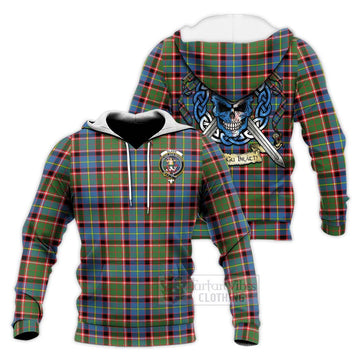 Glass Tartan Knitted Hoodie with Family Crest Celtic Skull Style Unisex Knitted Pullover Hoodie - Tartan Vibes Clothing