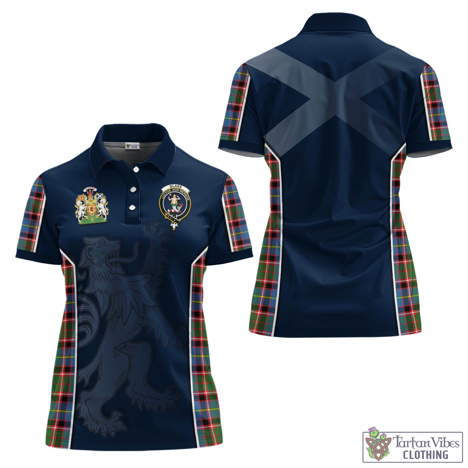 Tartan Vibes Clothing Glass Tartan Women's Polo Shirt with Family Crest and Lion Rampant Vibes Sport Style