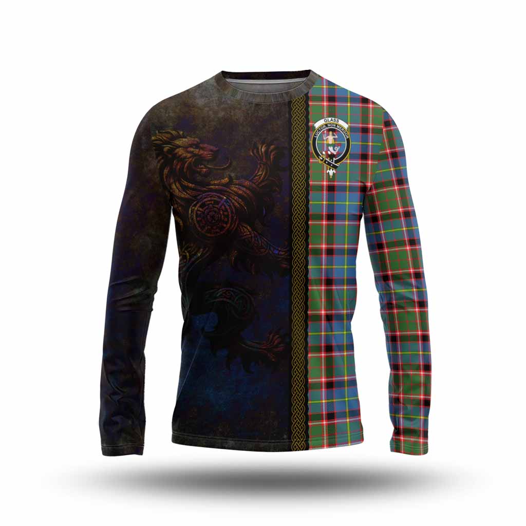 Tartan Vibes Clothing Glass Tartan Family Crest Long Sleeve T-Shirt Alba Gu Brath Be Brave Lion Ancient Style