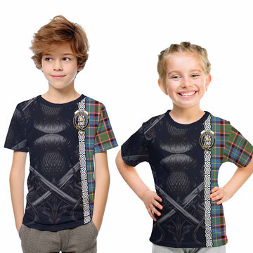 Glass Tartan Kid T-Shirt with Family Crest Cross Sword Thistle Celtic Vibes Youth XL Size14 - Tartan Vibes Clothing
