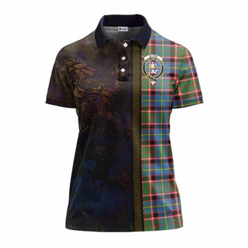 Tartan Vibes Clothing Glass Tartan Family Crest Women's Polo Shirt Alba Gu Brath Be Brave Lion Ancient Style