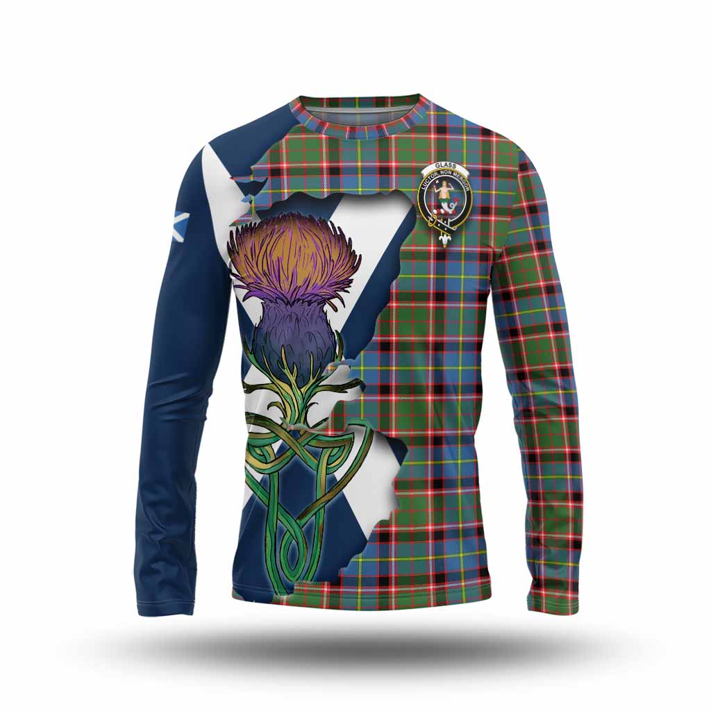 Glass Tartan Family Crest Long Sleeve T-Shirt Scottish Thistle Celtic Inspired Unisex - Tartan Vibes Clothing