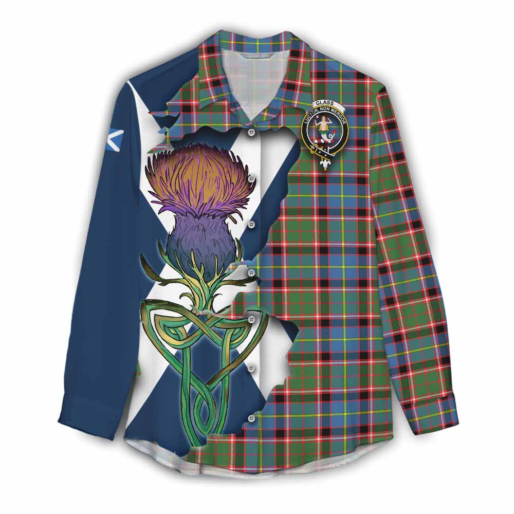 Tartan Vibes Clothing Glass Tartan Family Crest Women's Casual Shirt Scottish Thistle Celtic Inspired