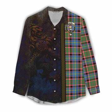 Tartan Vibes Clothing Glass Tartan Family Crest Women's Casual Shirt Alba Gu Brath Be Brave Lion Ancient Style