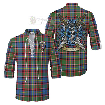 Glass Tartan Ghillie Kilt Shirt with Family Crest Celtic Skull Style Men - Tartan Vibes Clothing