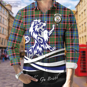 Glass Tartan Long Sleeve Button Up Shirt with Alba Gu Brath Regal Lion Emblem Men's Shirt - Tartan Vibes Clothing