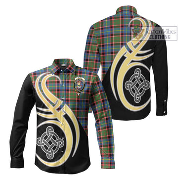 Glass Tartan Long Sleeve Button Shirt with Family Crest and Celtic Symbol Style Men's Shirt S - Tartan Vibes Clothing