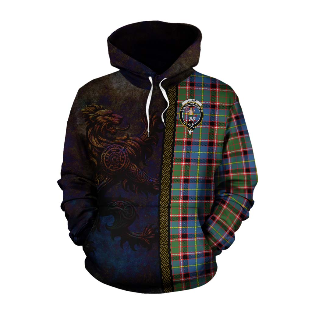 Tartan Vibes Clothing Glass Tartan Family Crest Cotton Hoodie Alba Gu Brath Be Brave Lion Ancient Style