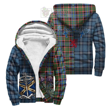 Glass Tartan Sherpa Hoodie Happy St. Andrew's Day Half Tartan Style Unisex S - Tartan Vibes Clothing