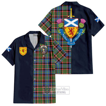 Glass Tartan Hawaiian Shirt Alba with Scottish Lion Royal Arm Half Style Kid - Tartan Vibes Clothing