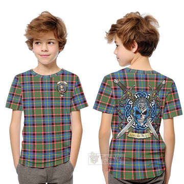 Glass Tartan Kid T-Shirt with Family Crest Celtic Skull Style Youth XL Size14 - Tartan Vibes Clothing