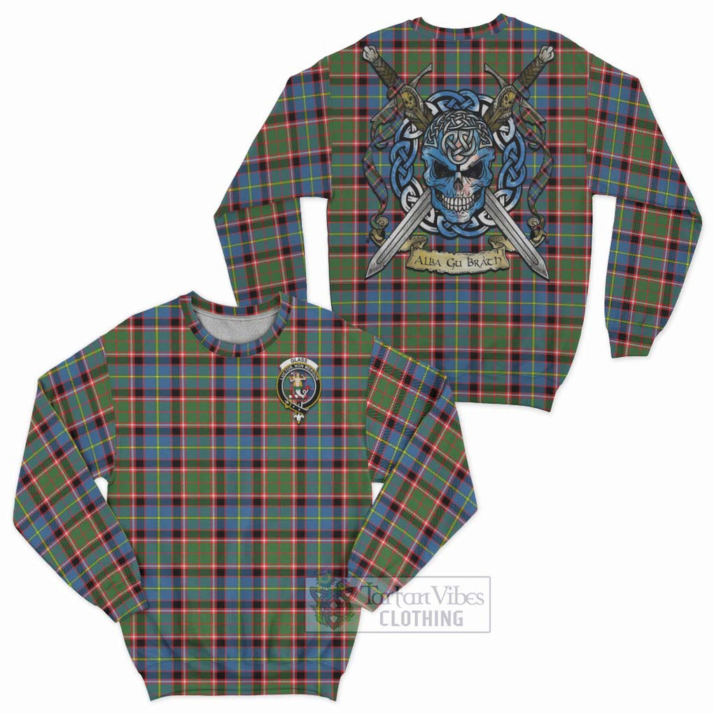 Glass Tartan Sweatshirt with Family Crest Celtic Skull Style Unisex - Tartan Vibes Clothing