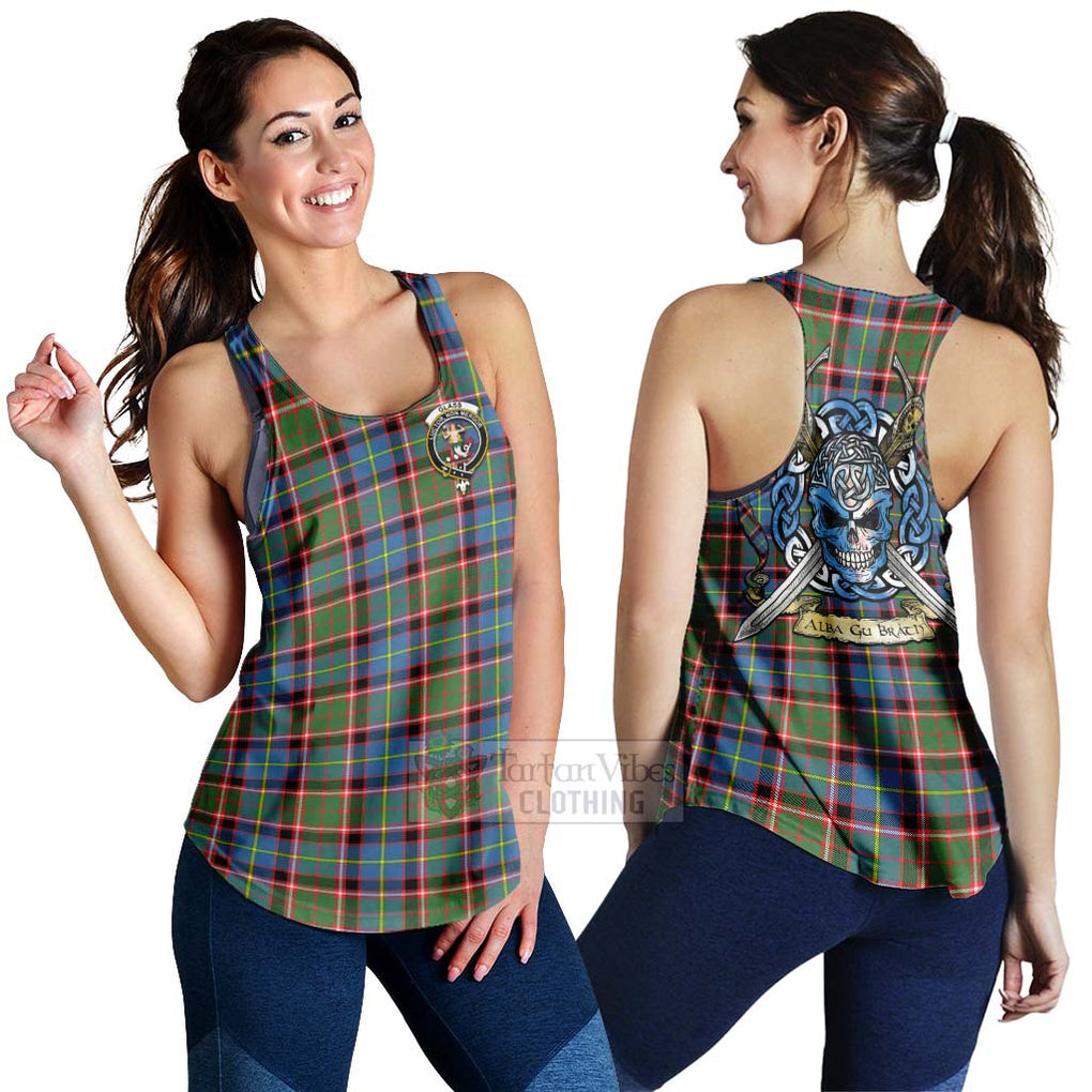 Glass Tartan Women's Racerback Tanks with Family Crest Celtic Skull Style 4XL - Tartan Vibes Clothing