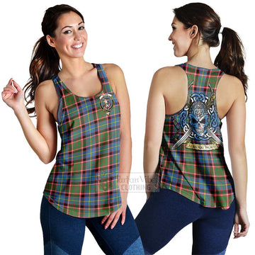 Glass Tartan Women's Racerback Tanks with Family Crest Celtic Skull Style 4XL - Tartan Vibes Clothing