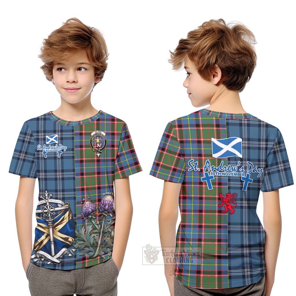 Glass Tartan Kid T-Shirt Happy St. Andrew's Day Half Tartan Style Youth XL Size14 - Tartan Vibes Clothing