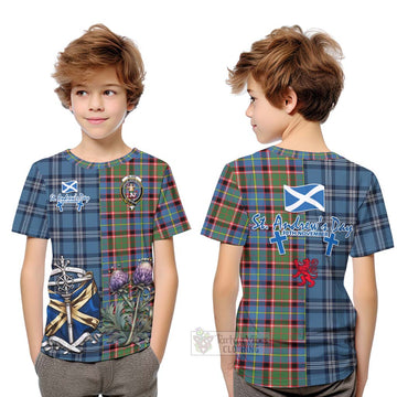 Glass Tartan Kid T-Shirt Happy St. Andrew's Day Half Tartan Style Youth XL Size14 - Tartan Vibes Clothing