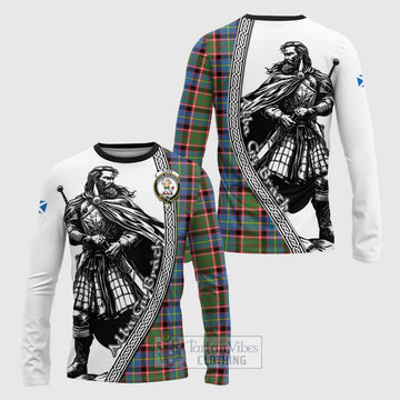 Glass Tartan Clan Crest Long Sleeve T-Shirt with Highlander Warrior Celtic Style Unisex - Tartan Vibes Clothing