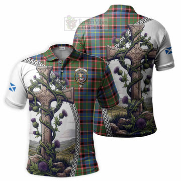 Glass Tartan Polo Shirt with Family Crest and St. Andrew's Cross Accented by Thistle Vines Kid - Tartan Vibes Clothing