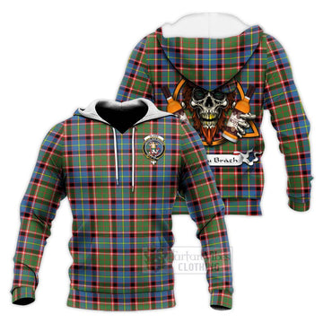 Glass Tartan Knitted Hoodie with Family Crest and Bearded Skull Holding Bottles of Whiskey Unisex Knitted Pullover Hoodie - Tartan Vibes Clothing