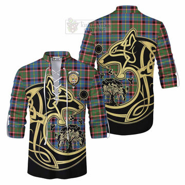 Glass Tartan Ghillie Kilt Shirt with Family Crest Celtic Wolf Style Men - Tartan Vibes Clothing
