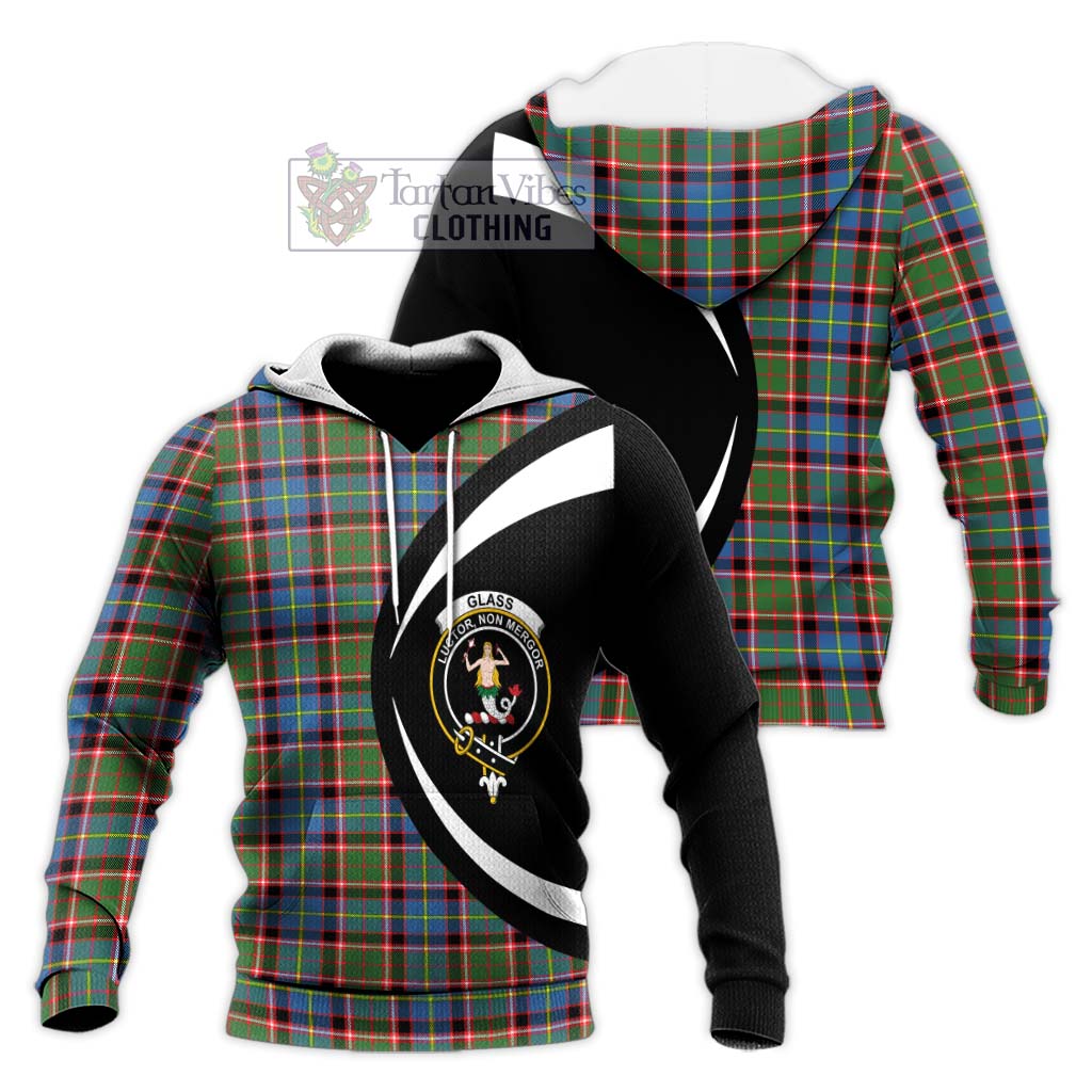 Glass Tartan Knitted Hoodie with Family Crest Circle Style Unisex Knitted Pullover Hoodie - Tartan Vibes Clothing