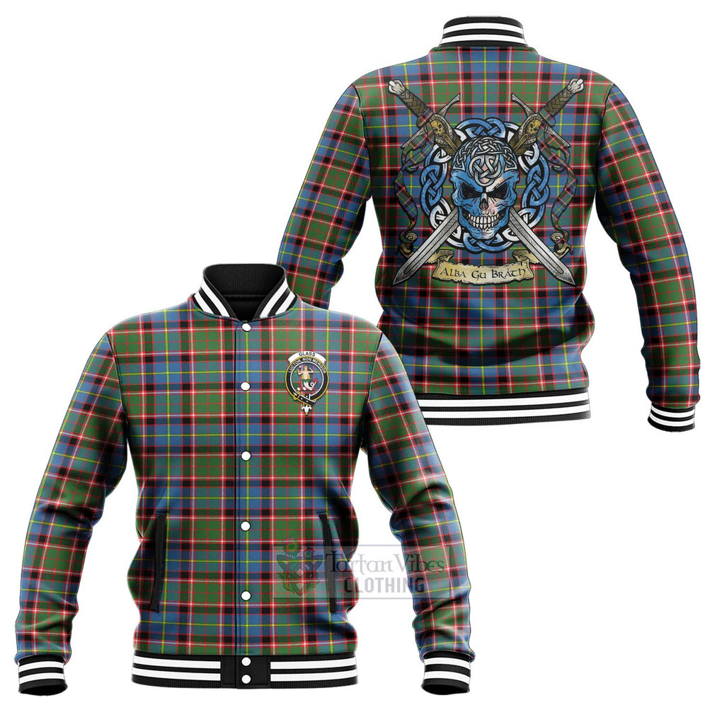 Glass Tartan Baseball Jacket with Family Crest Celtic Skull Style Unisex - Tartan Vibes Clothing
