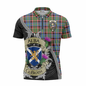 Glass Tartan Family Crest Zipper Polo Shirt Lion Rampant Royal Thistle Shield Celtic Inspired Unisex - Tartan Vibes Clothing