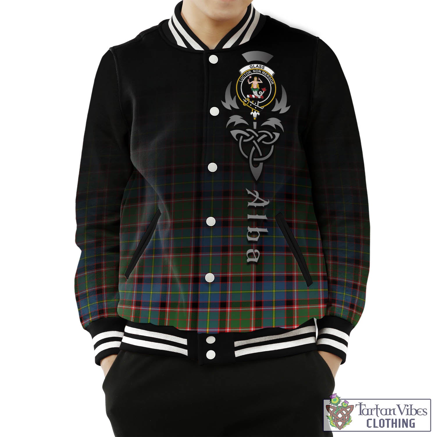 Glass Tartan Baseball Jacket Featuring Alba Gu Brath Family Crest Celtic Inspired Unisex - Tartan Vibes Clothing