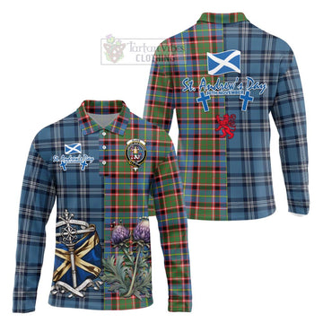 Glass Tartan Long Sleeve Polo Shirt Happy St. Andrew's Day Half Tartan Style Unisex - Tartan Vibes Clothing