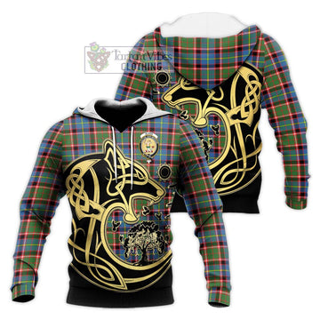 Glass Tartan Knitted Hoodie with Family Crest Celtic Wolf Style Unisex Knitted Pullover Hoodie - Tartan Vibes Clothing