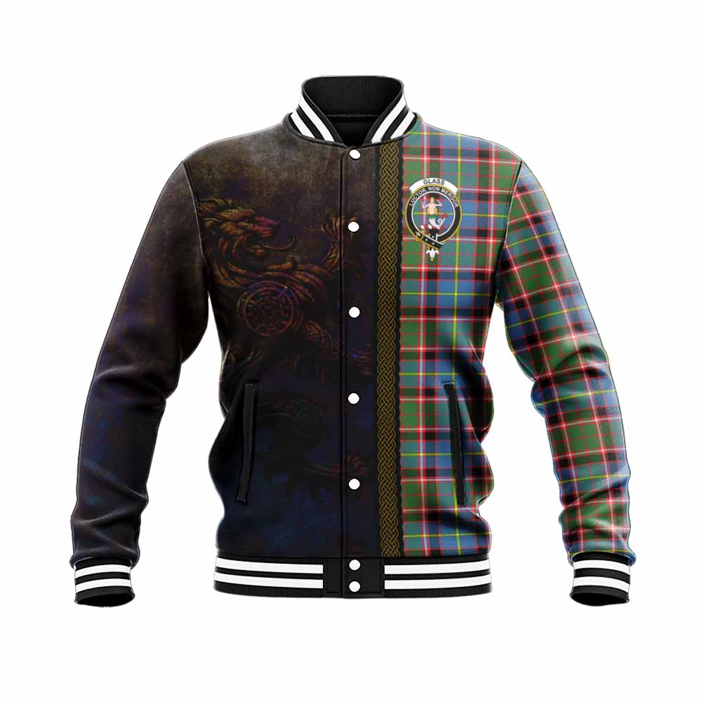 Tartan Vibes Clothing Glass Tartan Family Crest Baseball Jacket Alba Gu Brath Be Brave Lion Ancient Style