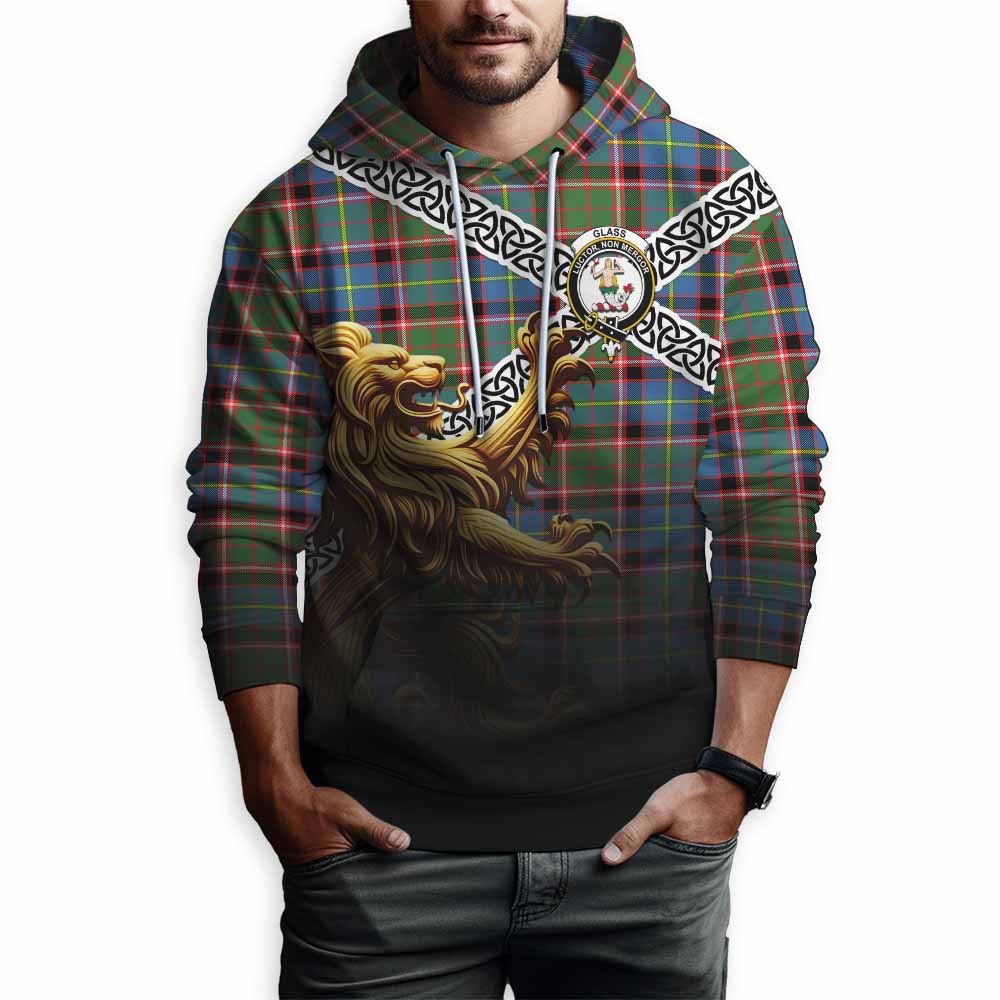 Glass Crest Tartan Hoodie with Golden Lion Emblem Celtic Style Pullover Hoodie - Tartan Vibes Clothing