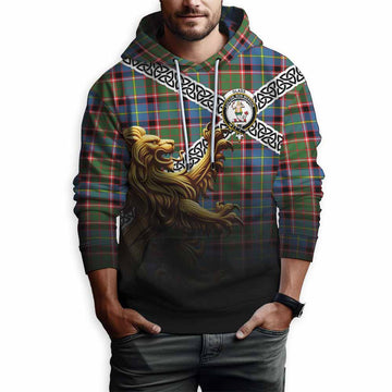 Glass Crest Tartan Hoodie with Golden Lion Emblem Celtic Style Pullover Hoodie - Tartan Vibes Clothing
