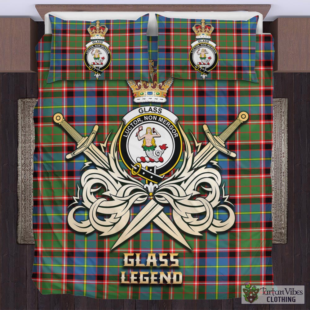 Tartan Vibes Clothing Glass Tartan Bedding Set with Clan Crest and the Golden Sword of Courageous Legacy