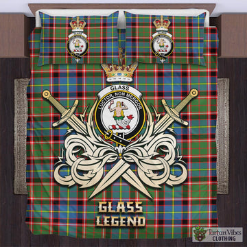 Tartan Vibes Clothing Glass Tartan Bedding Set with Clan Crest and the Golden Sword of Courageous Legacy