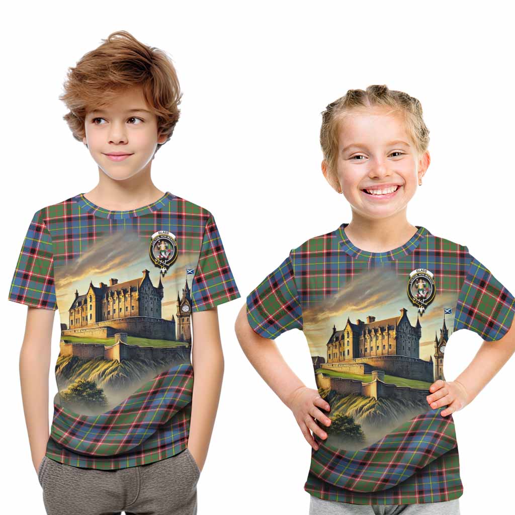 Glass Tartan Family Crest Kid T-Shirt with Scottish Ancient Castle Style Youth XL Size14 - Tartan Vibes Clothing