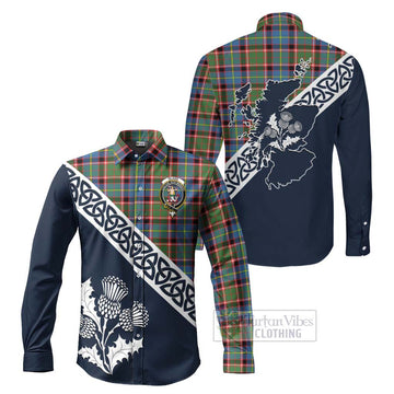 Glass Tartan Long Sleeve Button Shirt Featuring Thistle and Scotland Map Men's Shirt S - Tartan Vibes Clothing