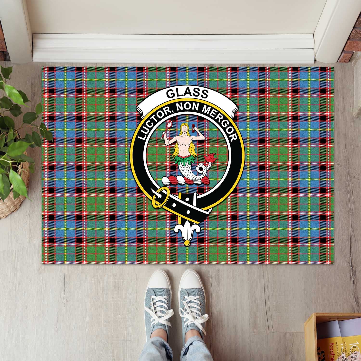 Glass Tartan Rubber Doormat with Family Crest L 60*90cm - Tartan Vibes Clothing