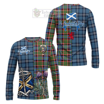 Glass Tartan Long Sleeve T-Shirt Happy St. Andrew's Day Half Tartan Style Unisex - Tartan Vibes Clothing