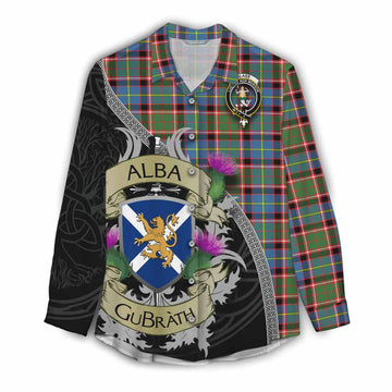 Glass Tartan Family Crest Women's Casual Shirt Lion Rampant Royal Thistle Shield Celtic Inspired Female - Tartan Vibes Clothing