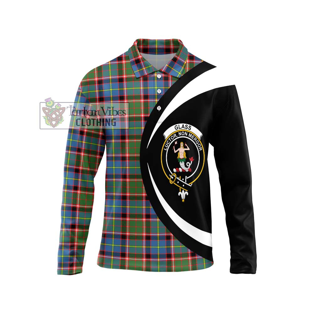 Glass Tartan Long Sleeve Polo Shirt with Family Crest Circle Style Unisex - Tartan Vibes Clothing