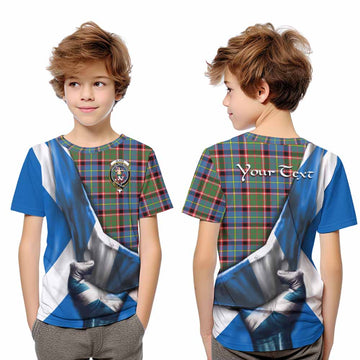 Tartan Vibes Clothing Glass Tartan Kid T-Shirt with Family Crest Scotland Patriotic Style
