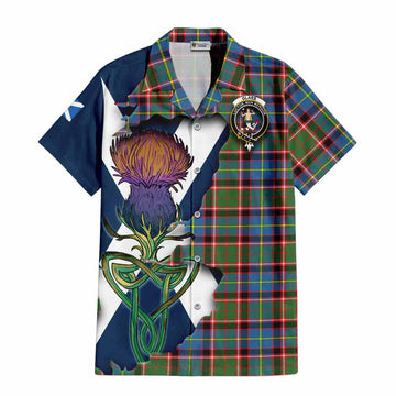 Tartan Vibes Clothing Glass Tartan Family Crest Short Sleeve Button Shirt Scottish Thistle Celtic Inspired
